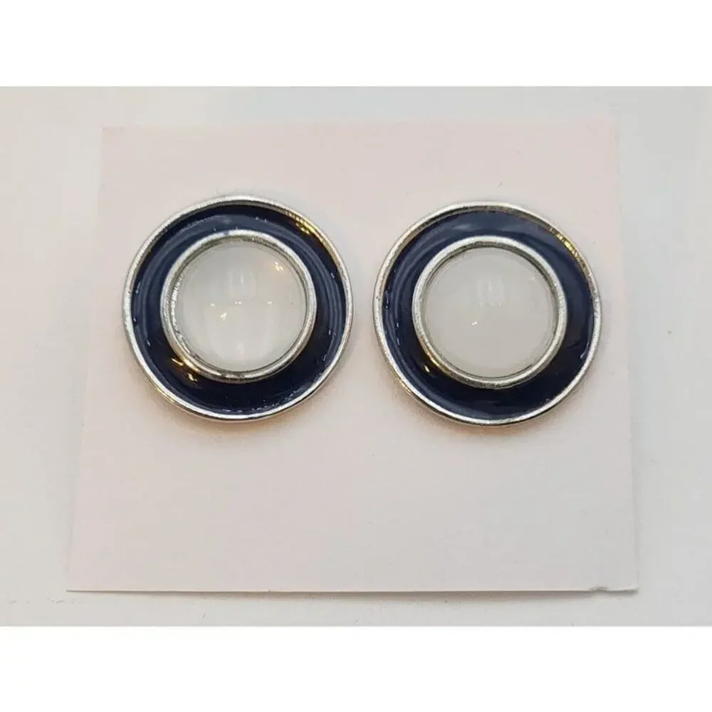 Vintage Charming Charlie Necklace and Earring Jewelry Set Navy White Classic